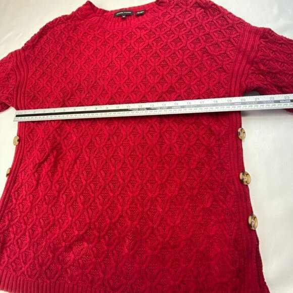 Jeanne Pierre Sweater Cable Knit Button-Side 100% Cotton Red Women's Size US XL - Picture 6 of 10